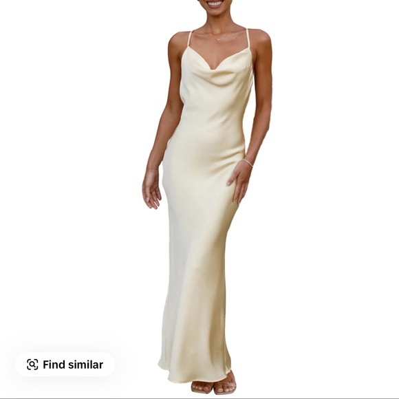 Silky cowl neck maxi dress sleeveless cami strap cream - Picture 2 of 3